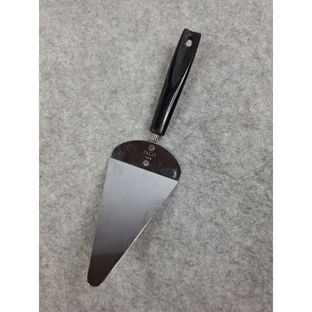 Vintage EKCO USA Pie Cake Server Stainless Steel Black Plastic Handle 10 Inch